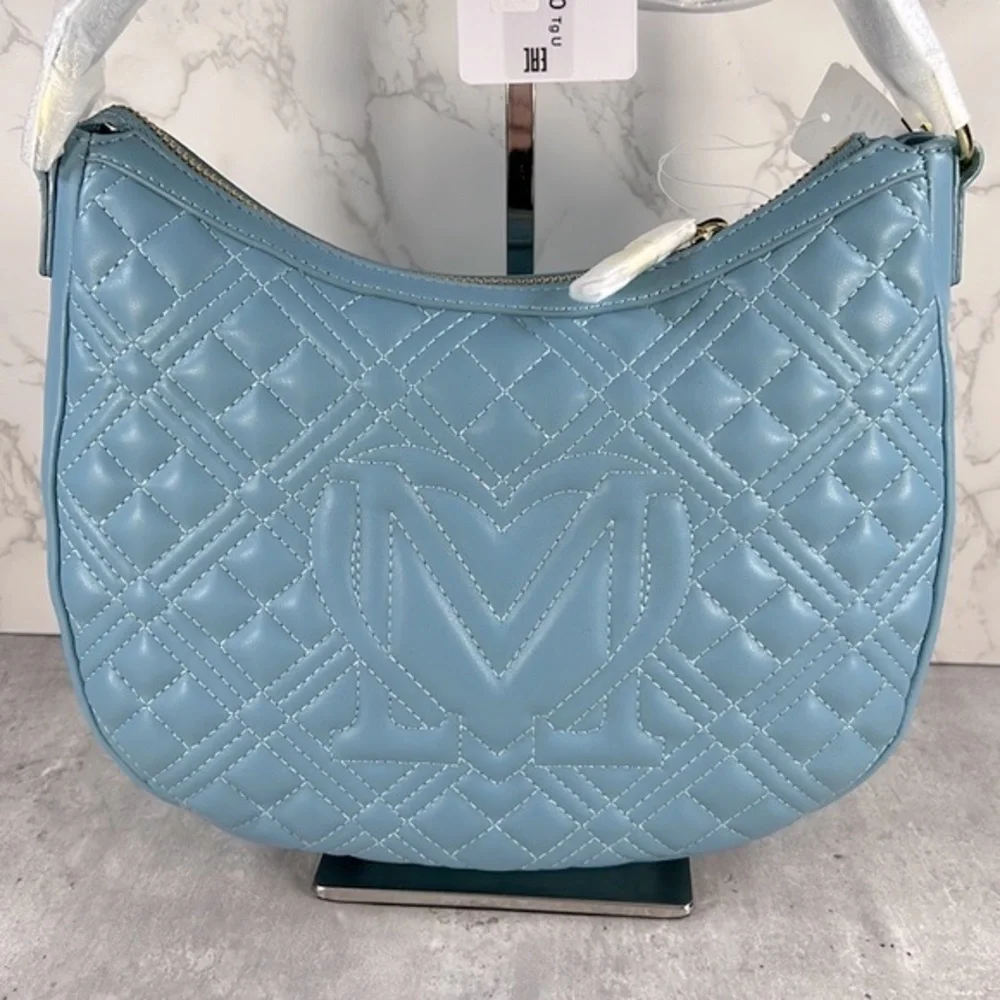 Love Moschino Quilted Logo Hobo Bag Blue